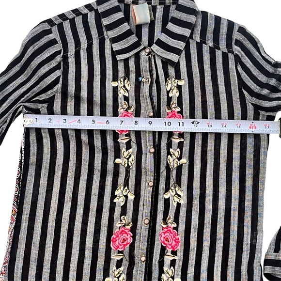 Aratta Silent Journey Anthro Stripe Floral Embroidered Top S High Low Tunic Boho - Picture 10 of 11